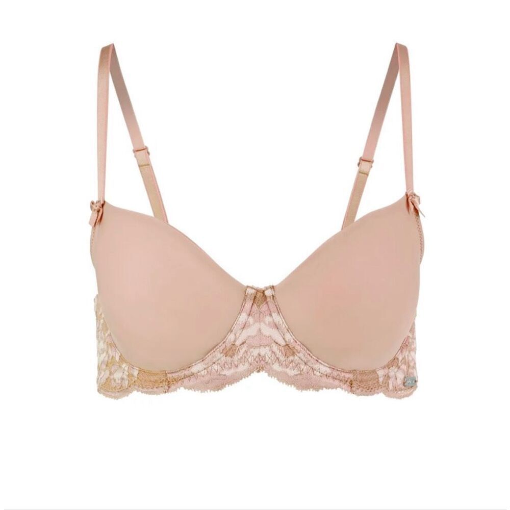 Adore Me Cafeau Demi Bra 34C NWT Lace Lightly Lined Nude Taupe